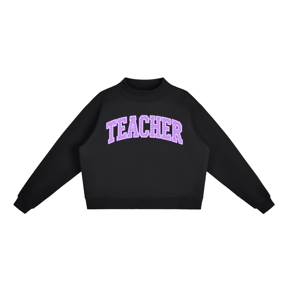 Nettys Teacher Purple & White Polka Dot Fleece Mock-Neck