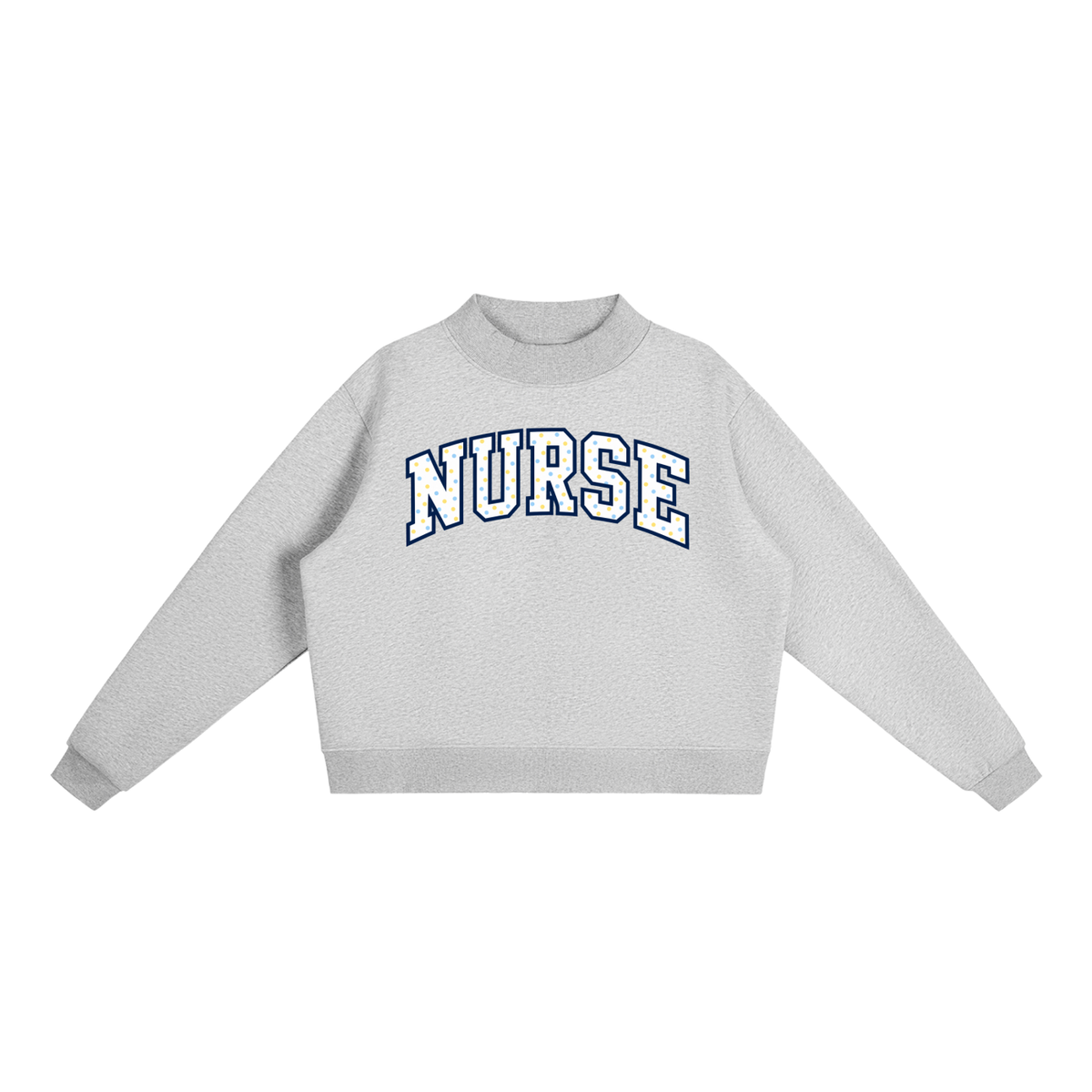 Nettys Nurse Yellow & Blue Polka Dots Fleece Mock-Neck