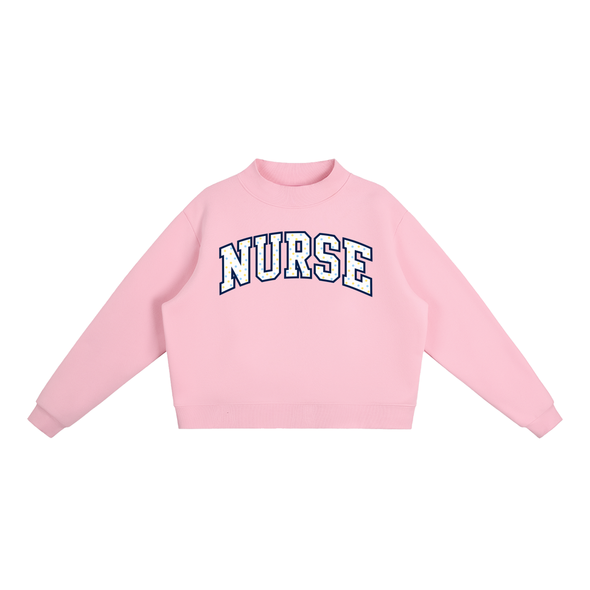 Nettys Nurse Yellow & Blue Polka Dots Fleece Mock-Neck
