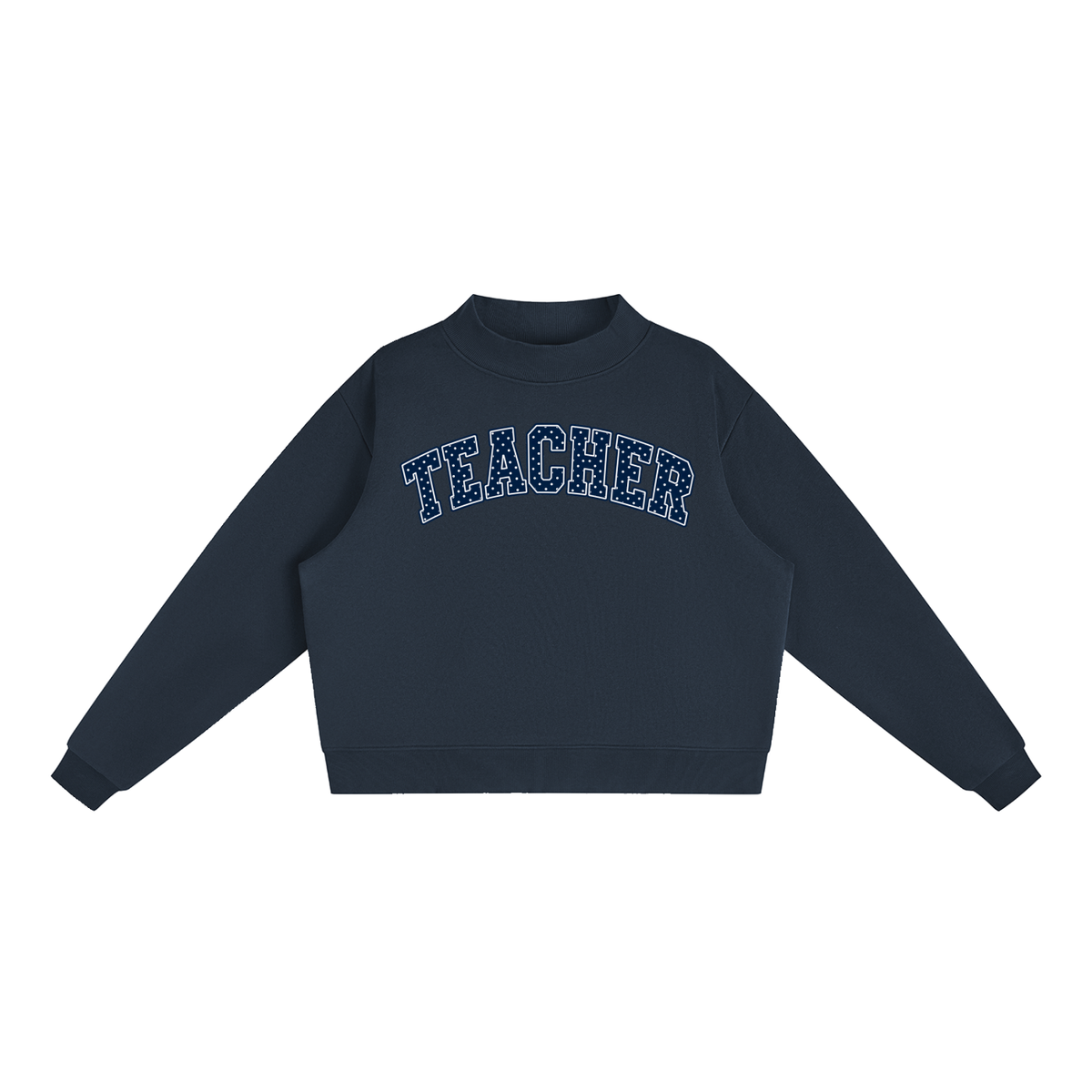 Nettys Teacher Navy & White Polka Dot Fleece Mock-Neck