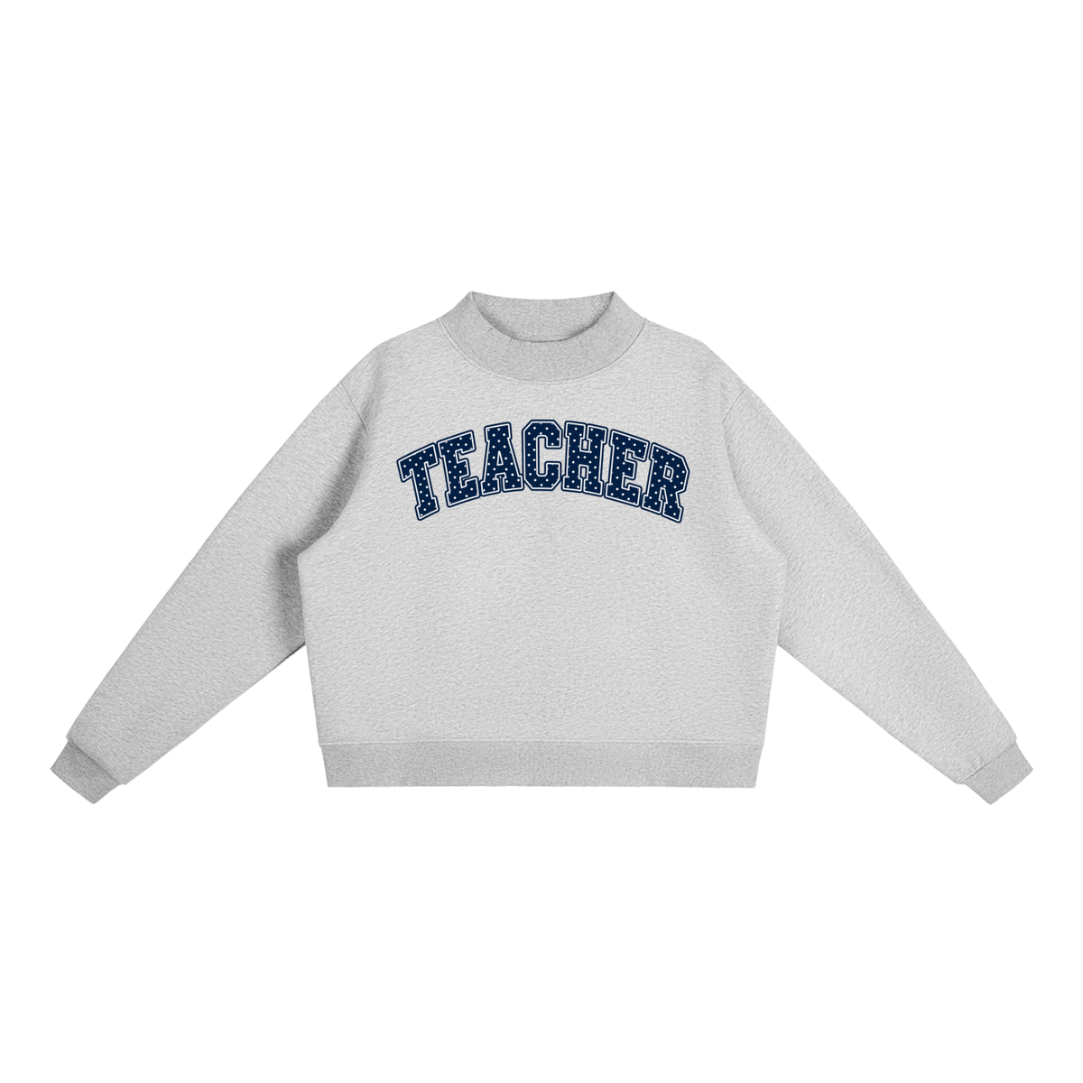 Nettys Teacher Navy & White Polka Dot Fleece Mock-Neck