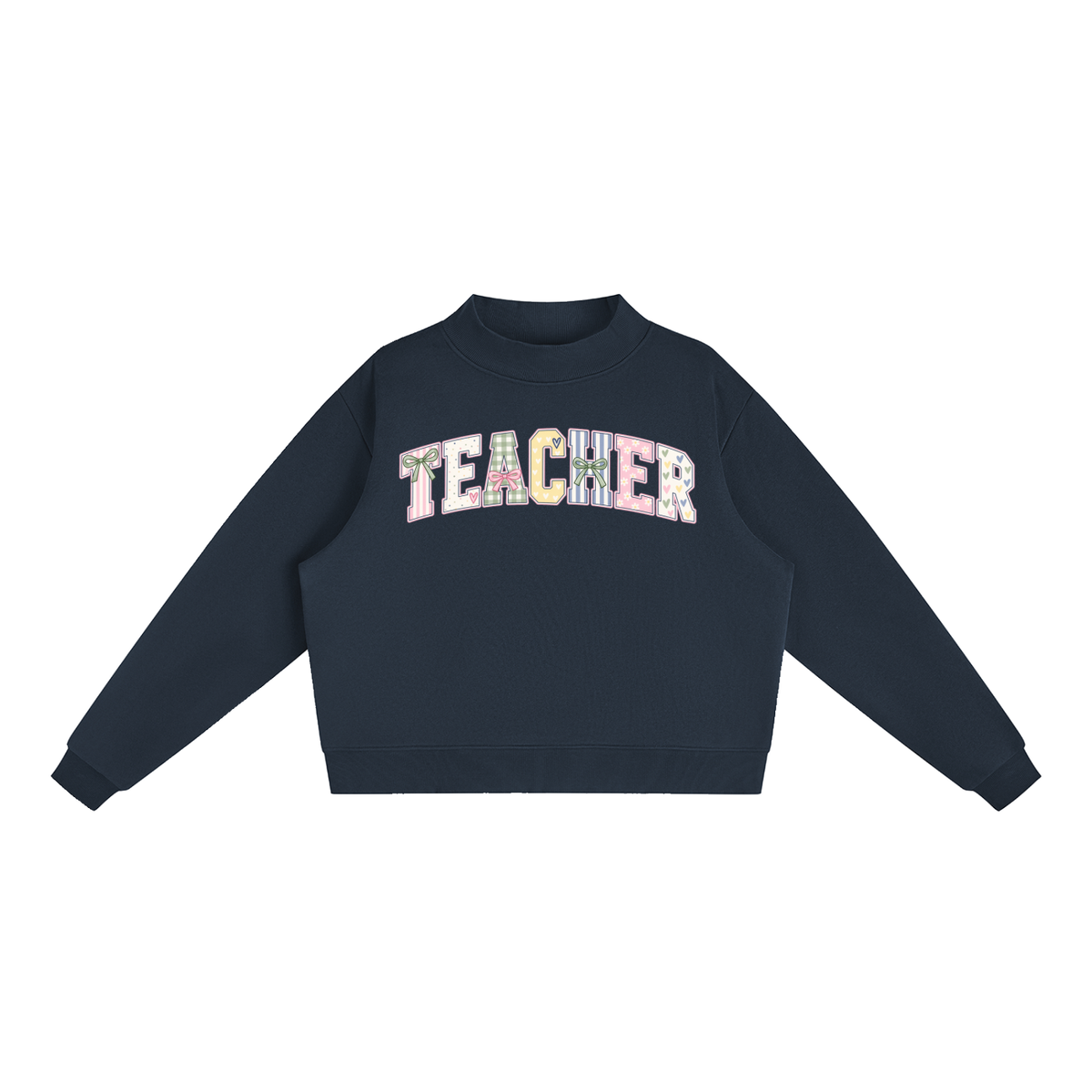 Nettys Teacher Print Fleece Mock-Neck