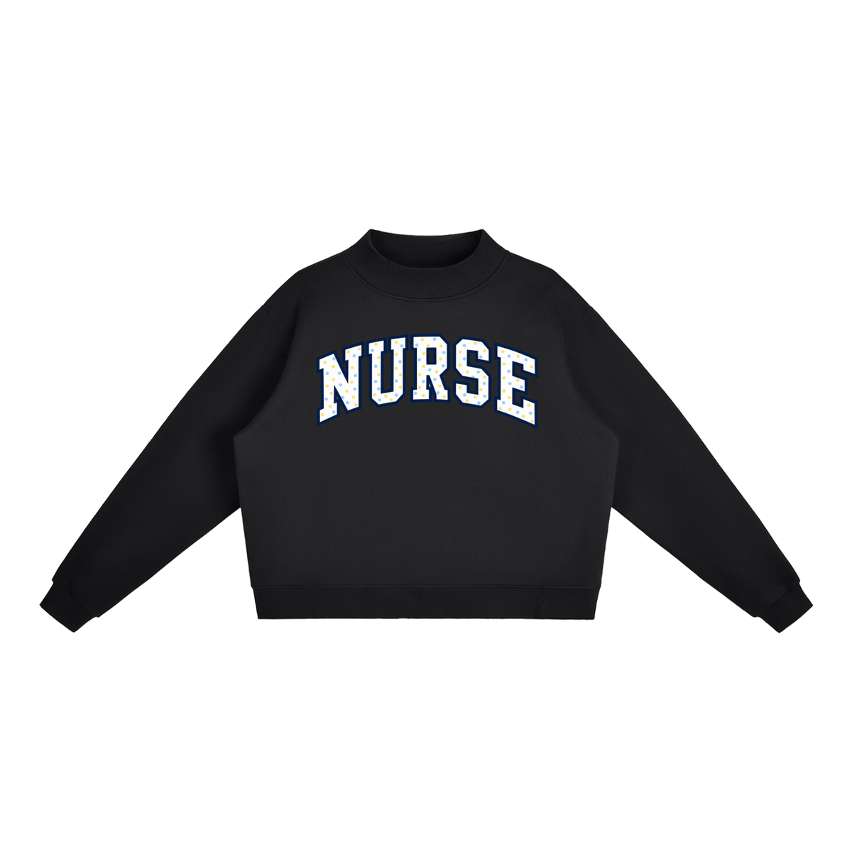 Nettys Nurse Yellow & Blue Polka Dots Fleece Mock-Neck