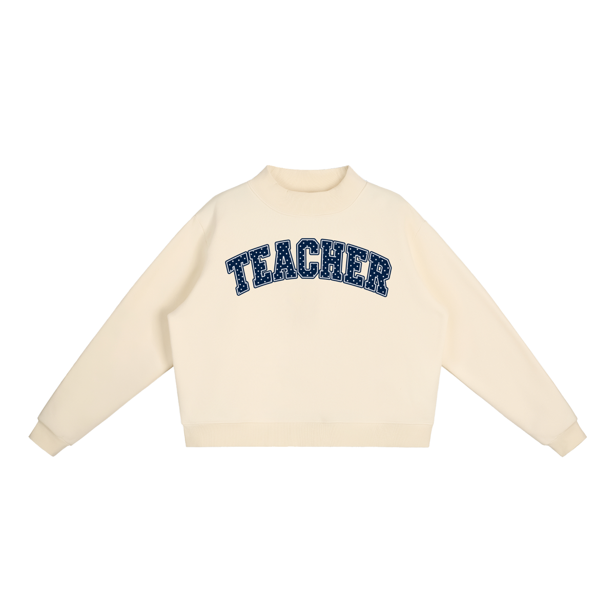 Nettys Teacher Navy & White Polka Dot Fleece Mock-Neck