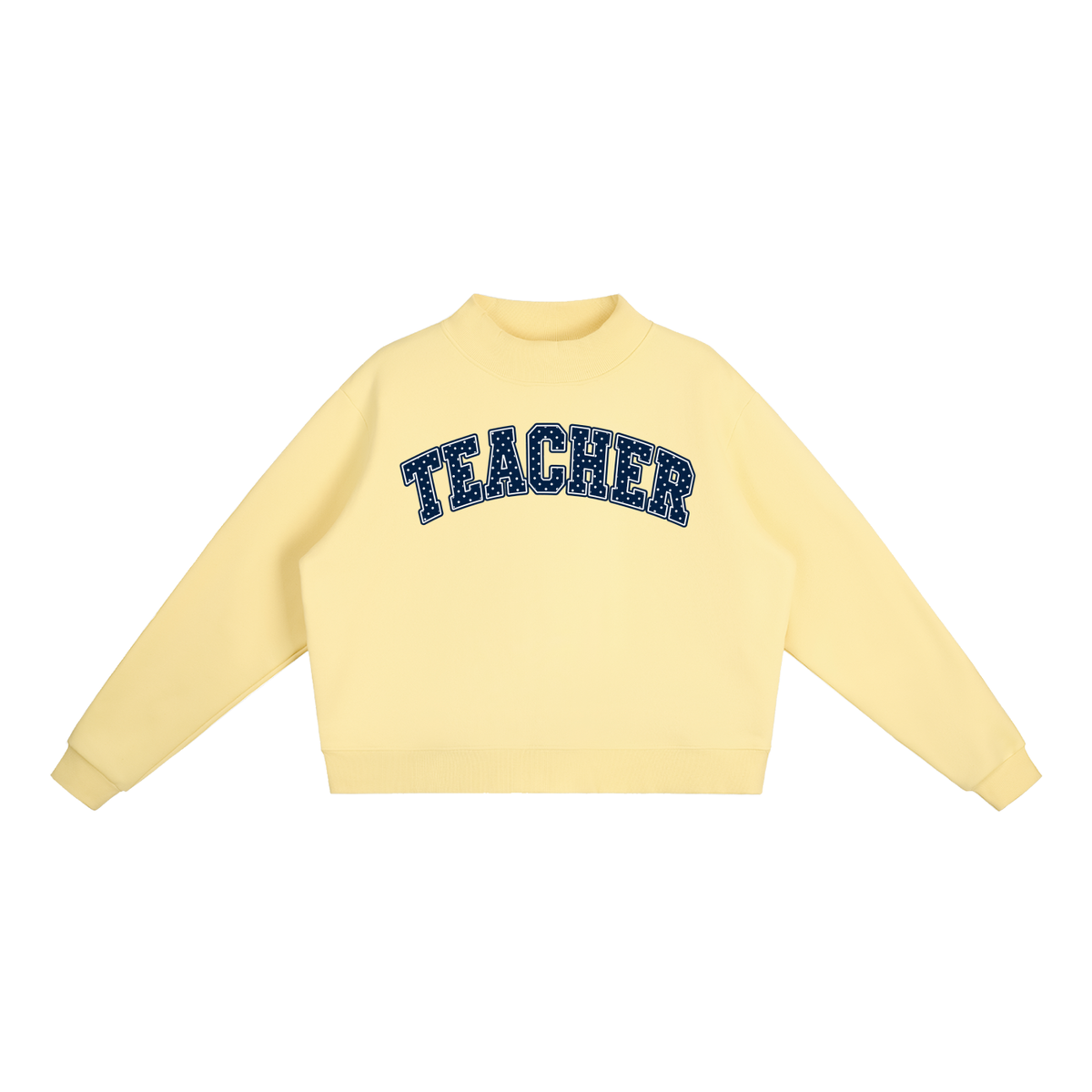 Nettys Teacher Navy & White Polka Dot Fleece Mock-Neck