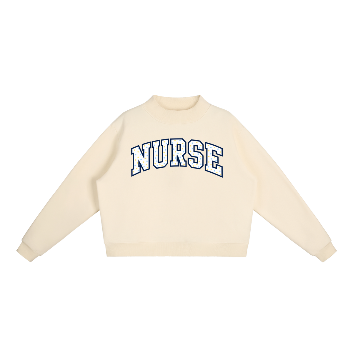Nettys Nurse Yellow & Blue Polka Dots Fleece Mock-Neck