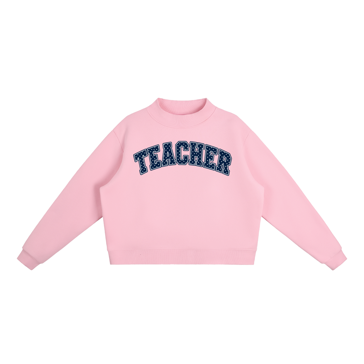 Nettys Teacher Navy & White Polka Dot Fleece Mock-Neck