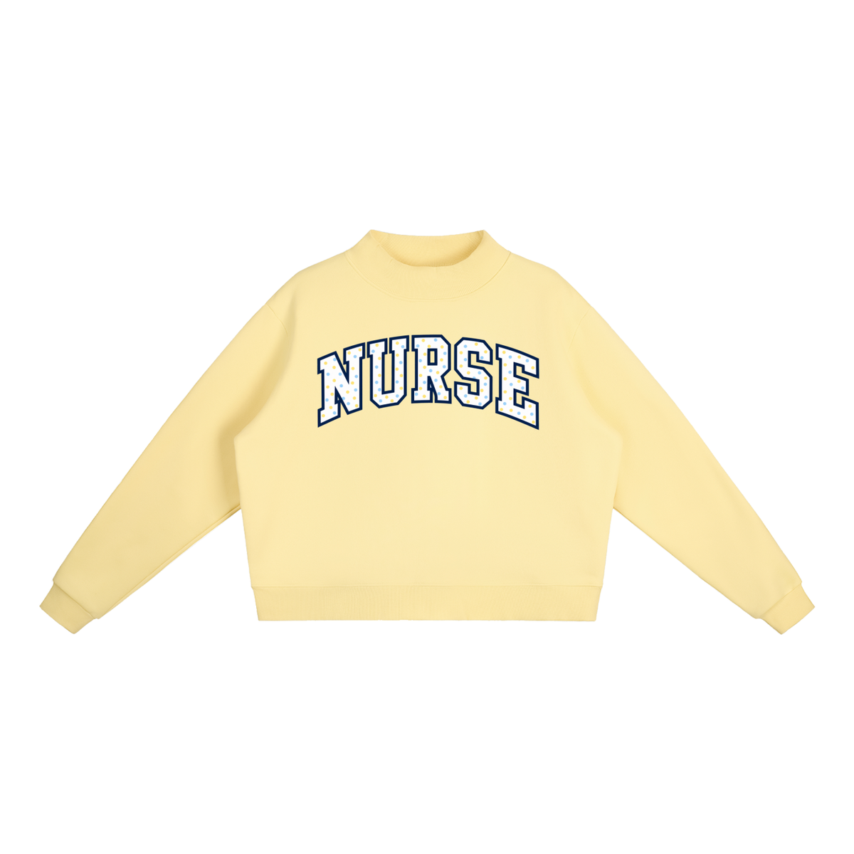 Nettys Nurse Yellow & Blue Polka Dots Fleece Mock-Neck