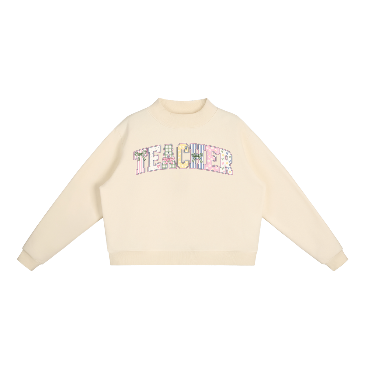Nettys Teacher Print Fleece Mock-Neck
