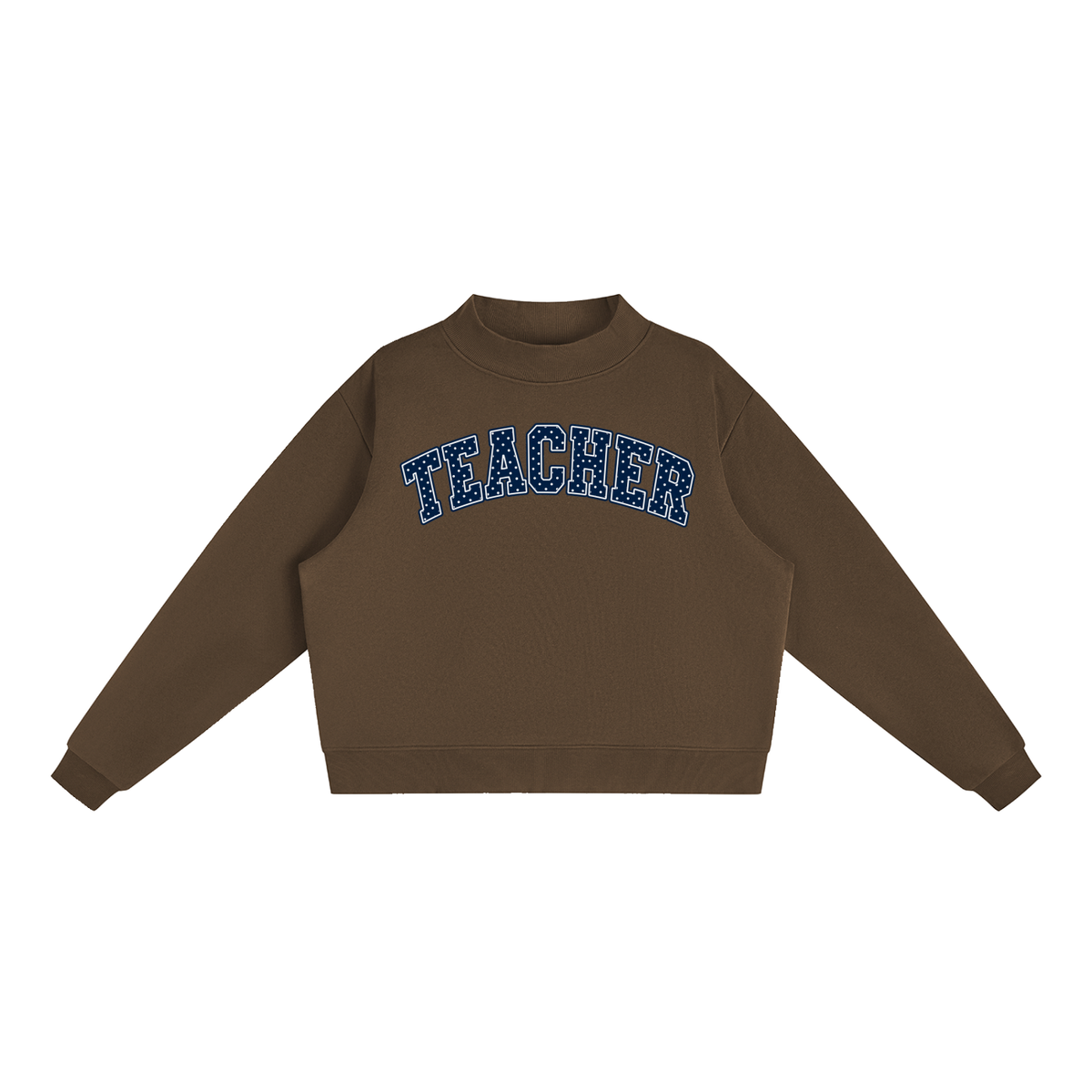 Nettys Teacher Navy & White Polka Dot Fleece Mock-Neck