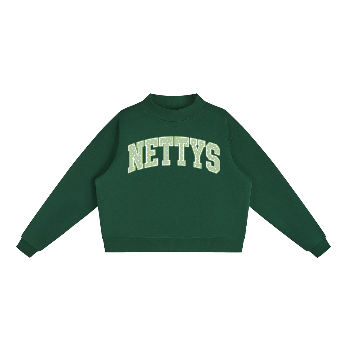 Nettys Green & White Polka Dot Fleece Mock-Neck