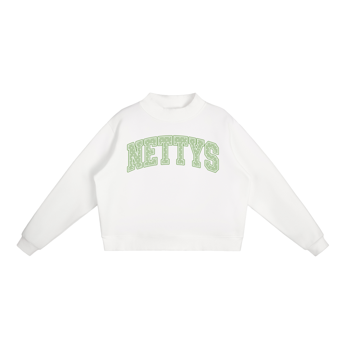 Nettys Green & White Polka Dot Fleece Mock-Neck
