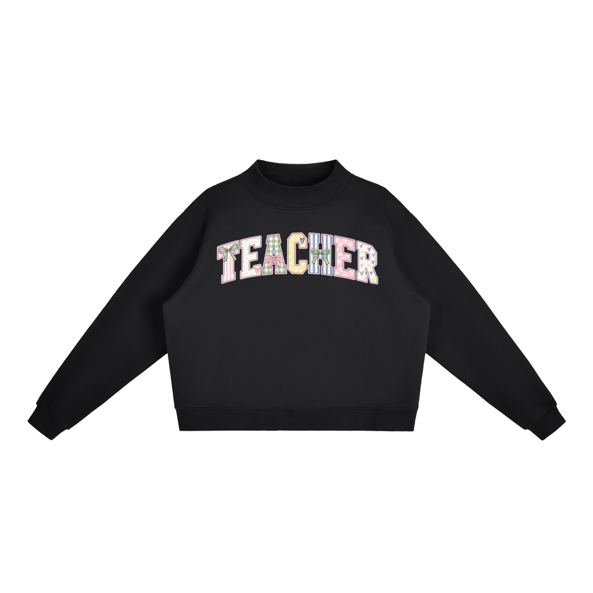 Nettys Teacher Print Fleece Mock-Neck