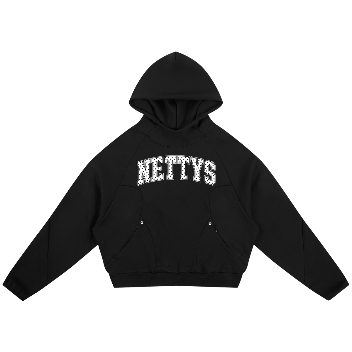 Nettys B&W Polka Dot Curved Panel Raglan Hoodie