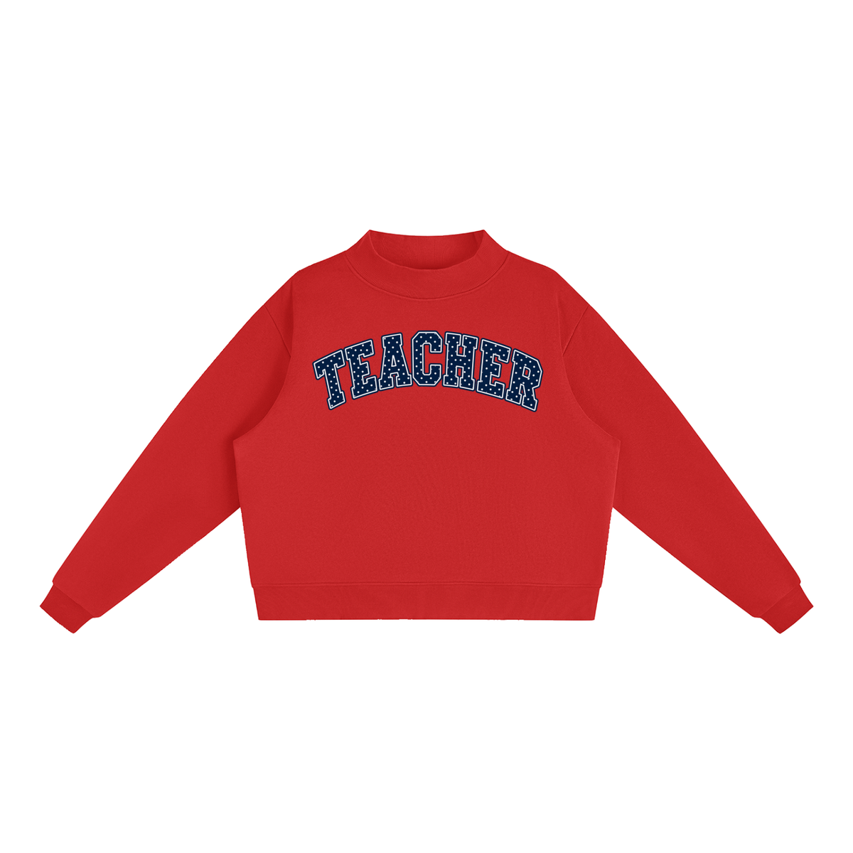 Nettys Teacher Navy & White Polka Dot Fleece Mock-Neck