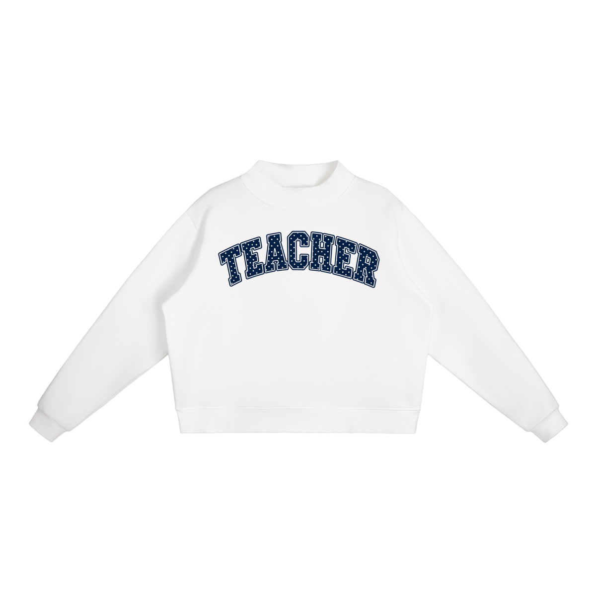 Nettys Teacher Navy & White Polka Dot Fleece Mock-Neck