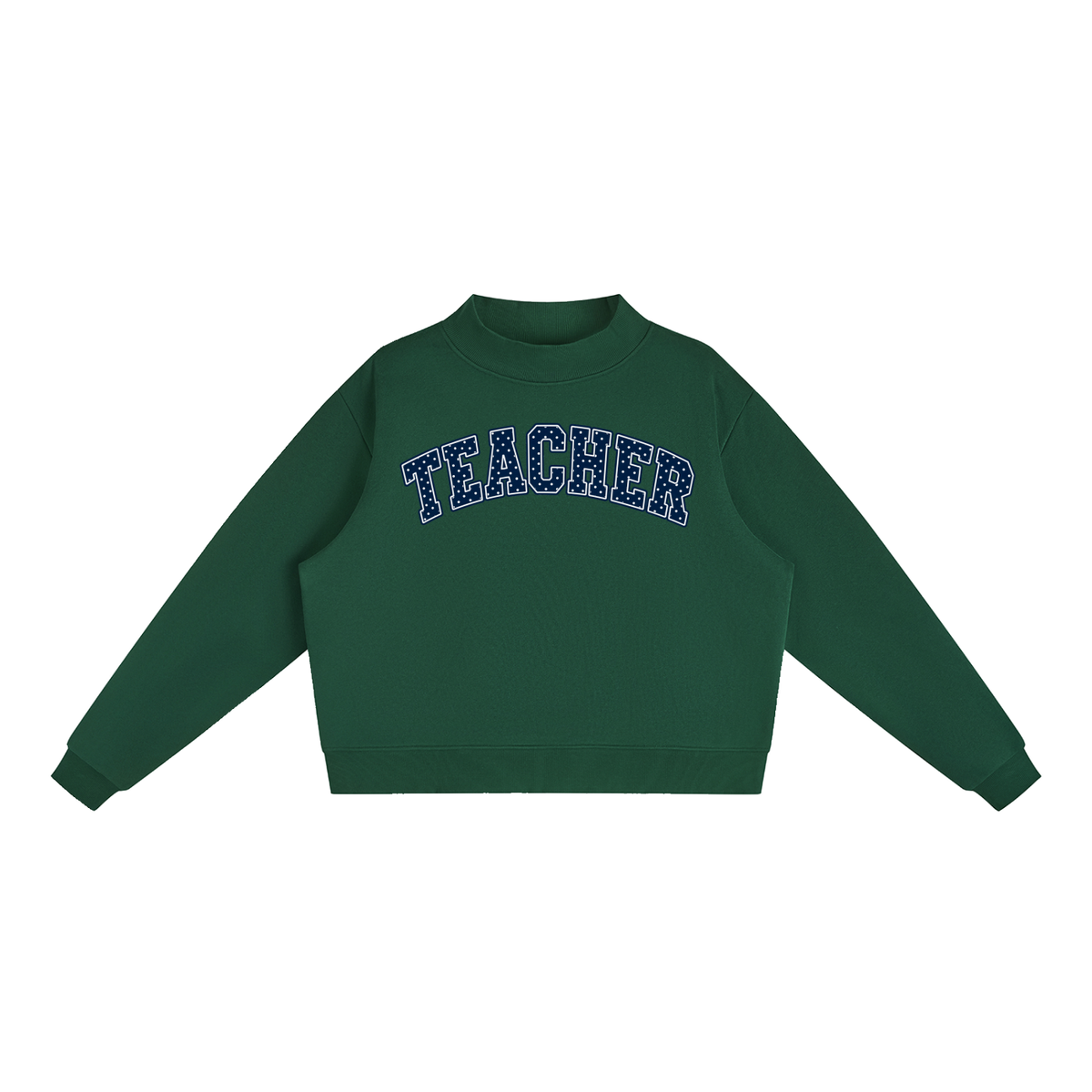 Nettys Teacher Navy & White Polka Dot Fleece Mock-Neck