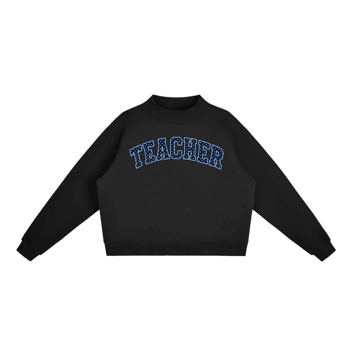 Nettys Teacher Navy & White Polka Dot Fleece Mock-Neck