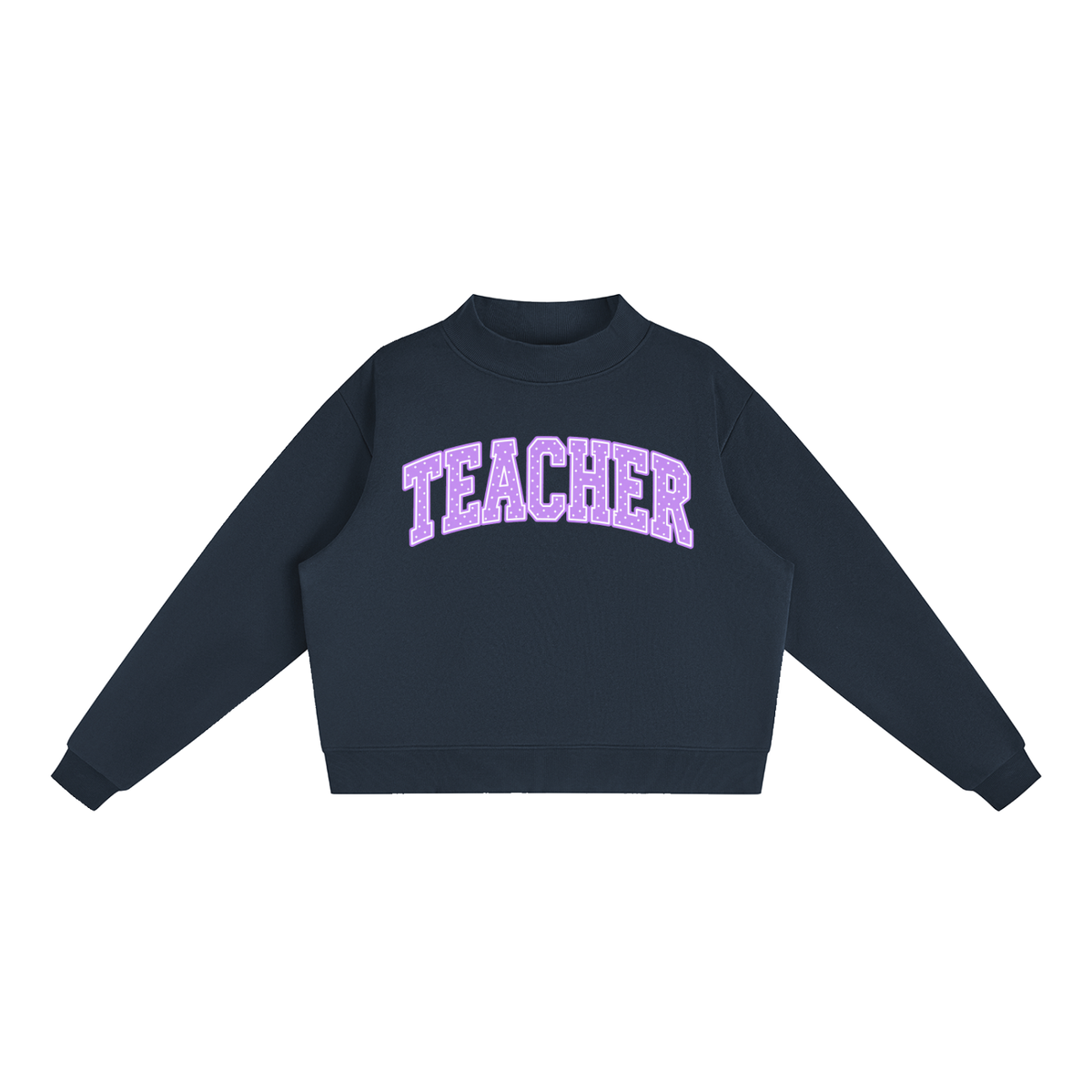 Nettys Teacher Purple & White Polka Dot Fleece Mock-Neck