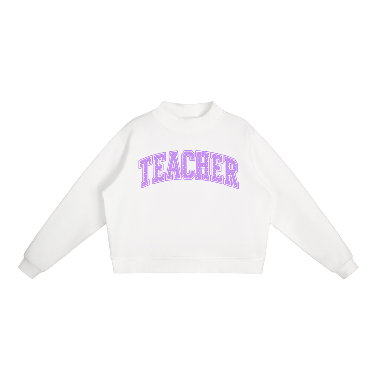 Nettys Teacher Purple & White Polka Dot Fleece Mock-Neck