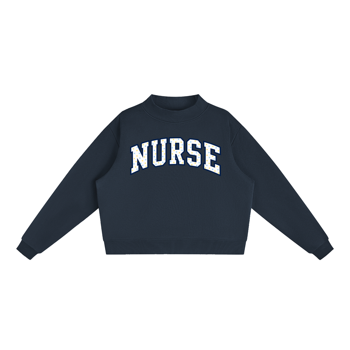 Nettys Nurse Yellow & Blue Polka Dots Fleece Mock-Neck