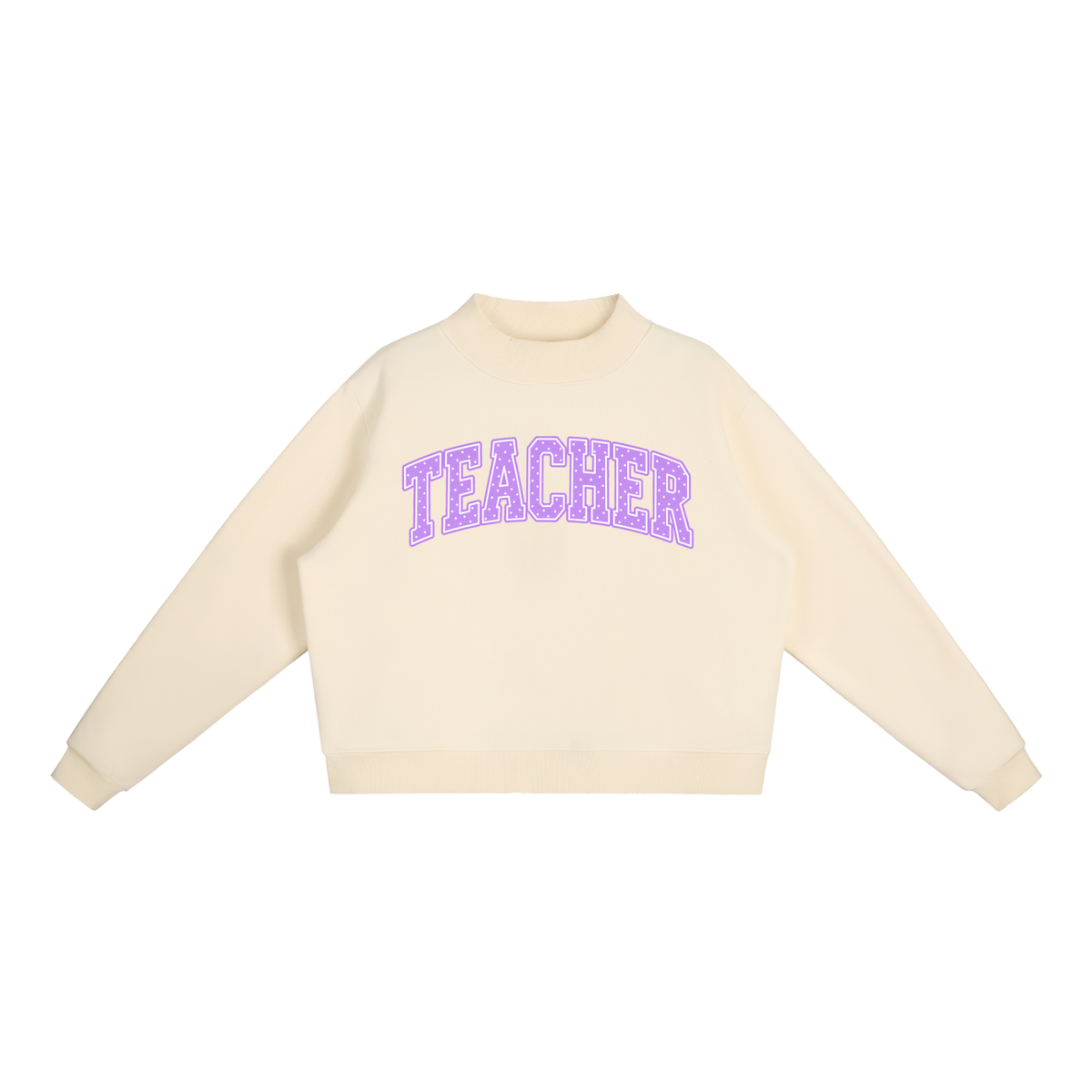 Nettys Teacher Purple & White Polka Dot Fleece Mock-Neck